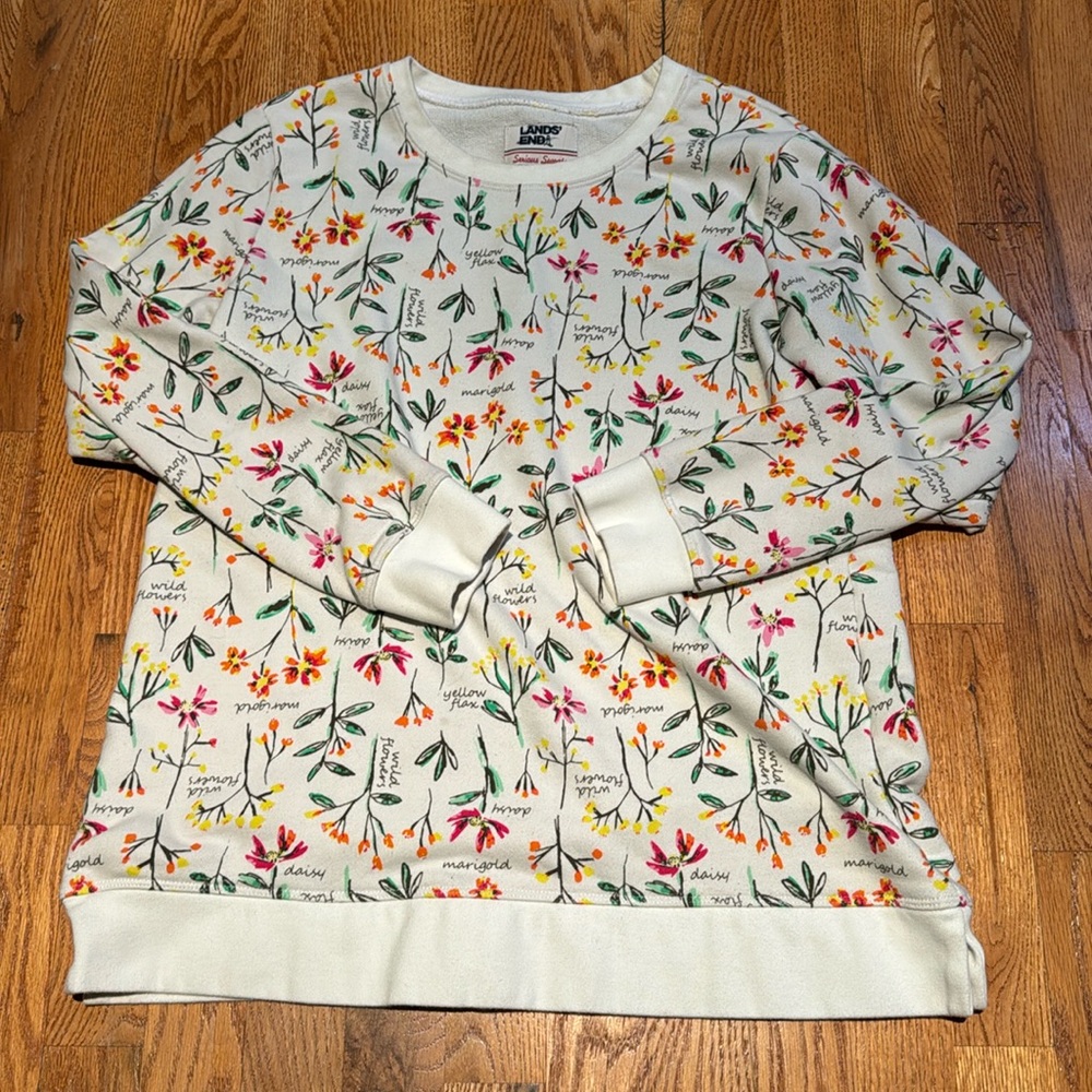 Land’s End Serious Sweats vintage wildflowers crew neck sweatshirt size small - Picture 1 of 5